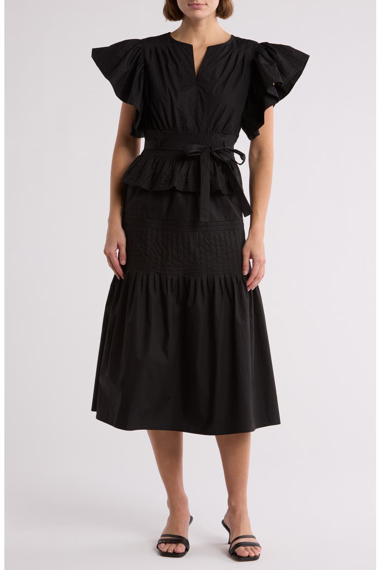 Tiered Ruffle Midi Dress, Main, color, BLACK