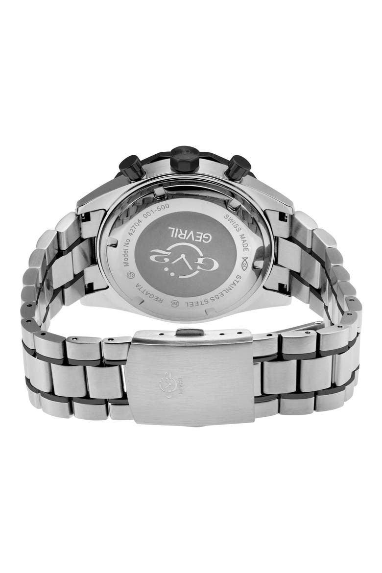 Regatta Stainless Steel Swiss Quartz Bracelet Watch, 42mm, Alternate, color, TWO TONED SS / BLACK