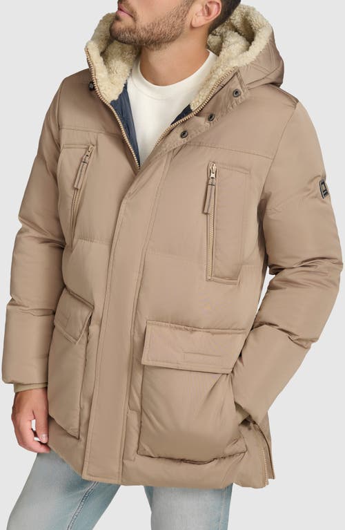 Andrew Marc Essential Water Resistant Faux Shearling Lined Down & Feather Insulated Puffer Parka in Toffee 