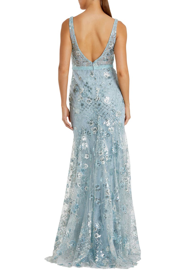 Women's Floral Embellished Sleeveless Plunge Neck Gown, Alternate, color, Seafoam