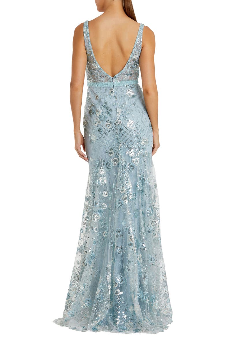 Mac Duggal Women's Floral Embellished Sleeveless Plunge Neck Gown, Alternate, color, Seafoam