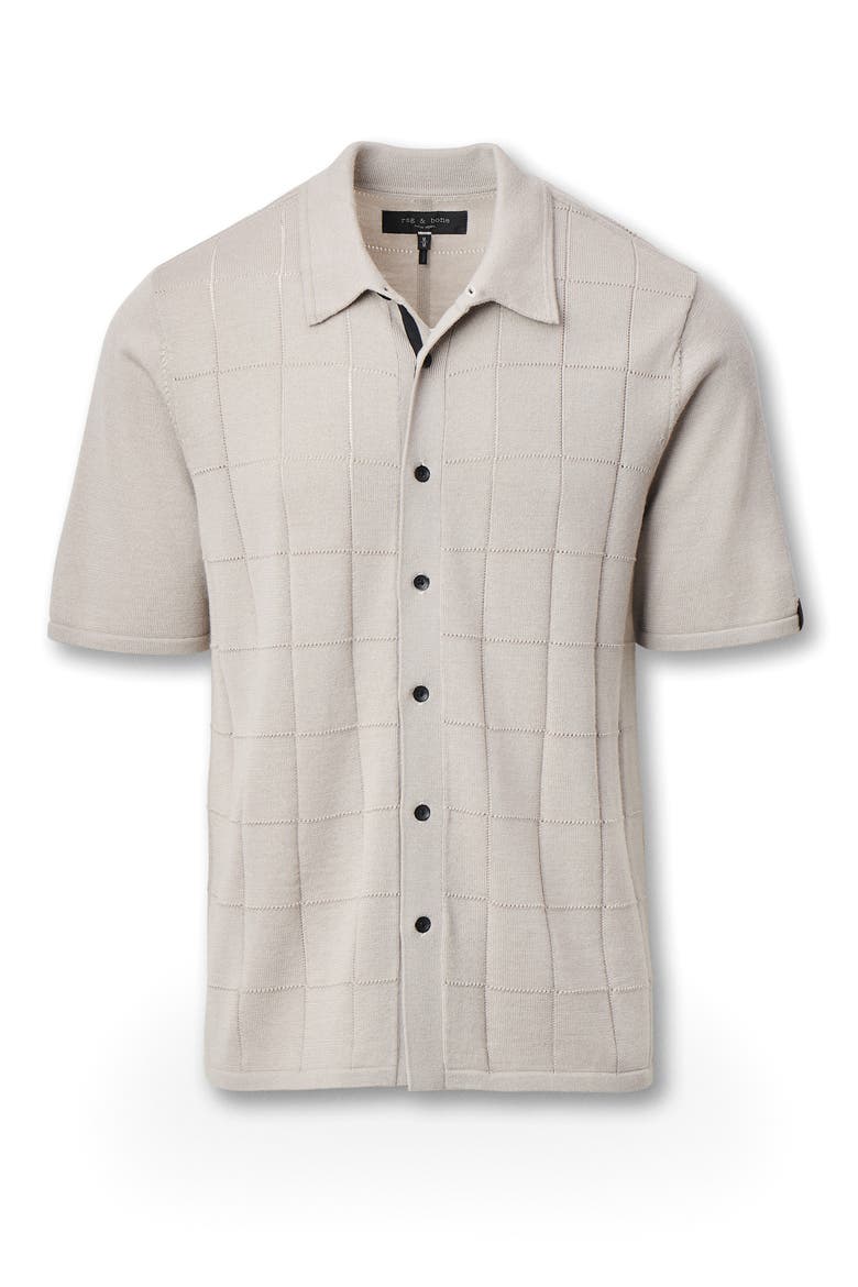 Dalton Wool Blend Short Sleeve Knit Button-Up Shirt, Alternate, color, TAN