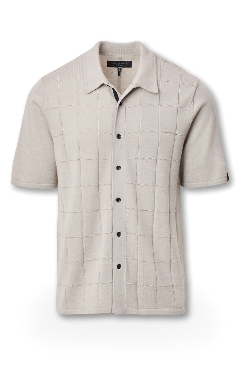 rag & bone Dalton Wool Blend Short Sleeve Knit Button-Up Shirt, Alternate, color, Tan