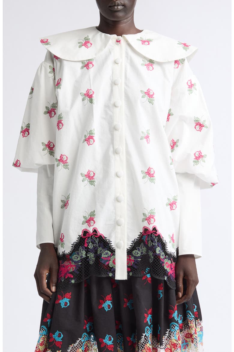 Pick-Ups Lace Trim Floral Cotton Shirt, Main, color, WHITE MULTI