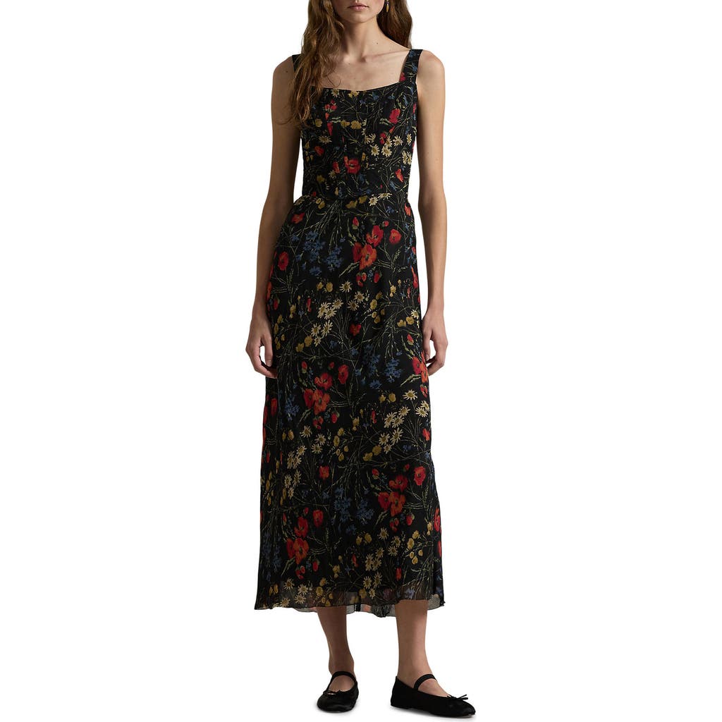 Ralph Lauren Floral Corset Maxi Dress In Midnight Garden