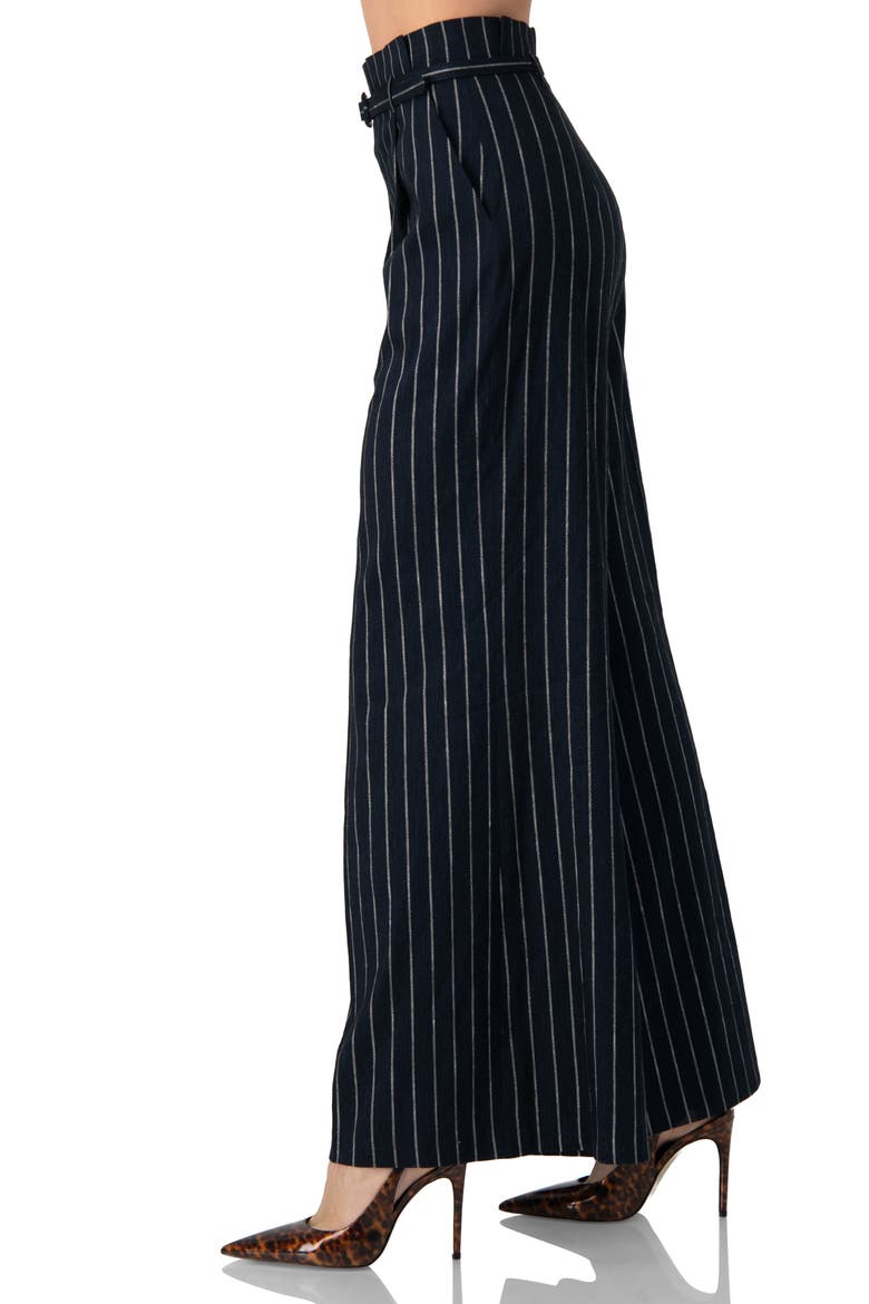Striped Wide-Leg Trousers with Belt, Alternate, color, Navy Blue