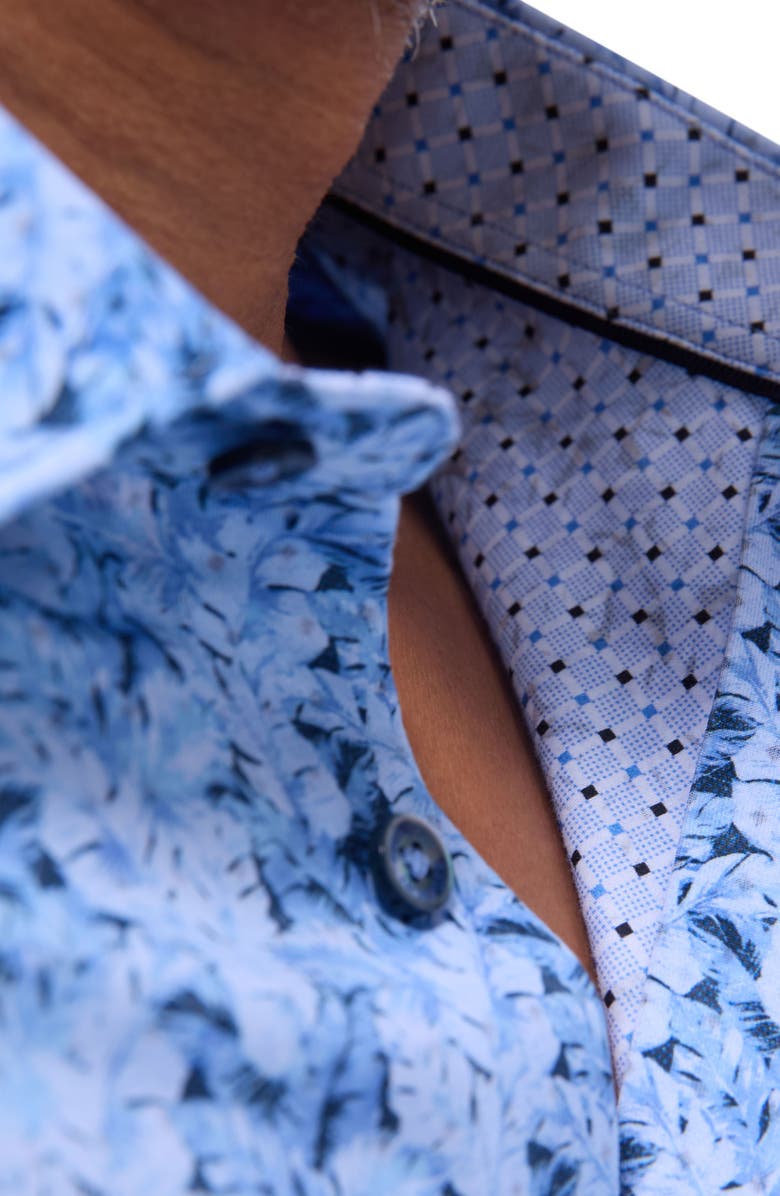 Bugatchi Jimmy OoohCotton<sup>®</sup> Leaf & Diamond Print Button-Up Shirt, Alternate, color, Air Blue