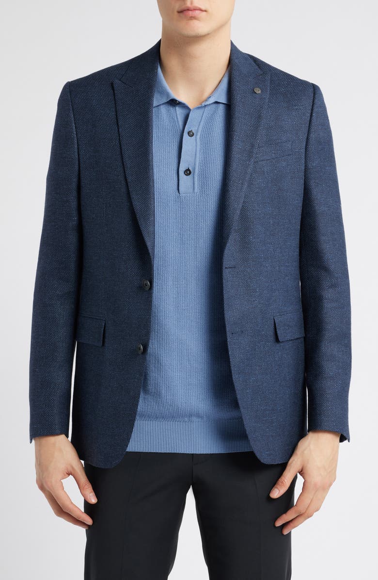 AllSaints Rawdon Slim Fit Stretch Wool & Linen Sport Coat, Main, color, Navy