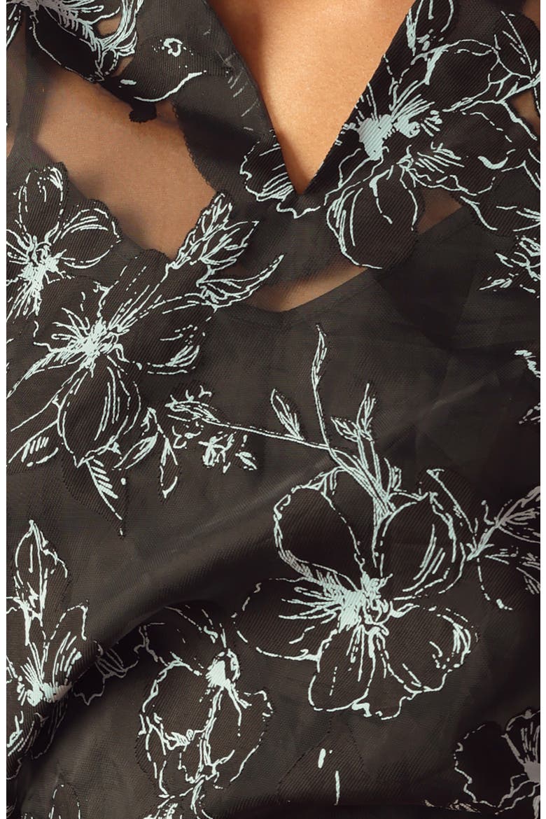 Print Organza Button-Up Shirt, Alternate, color, BLACK