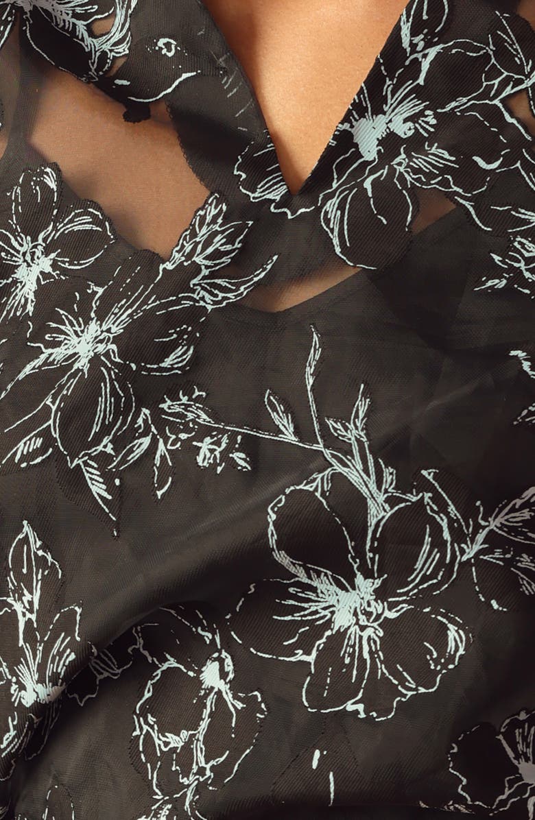 FLYING TOMATO Print Organza Button-Up Shirt, Alternate, color, Black