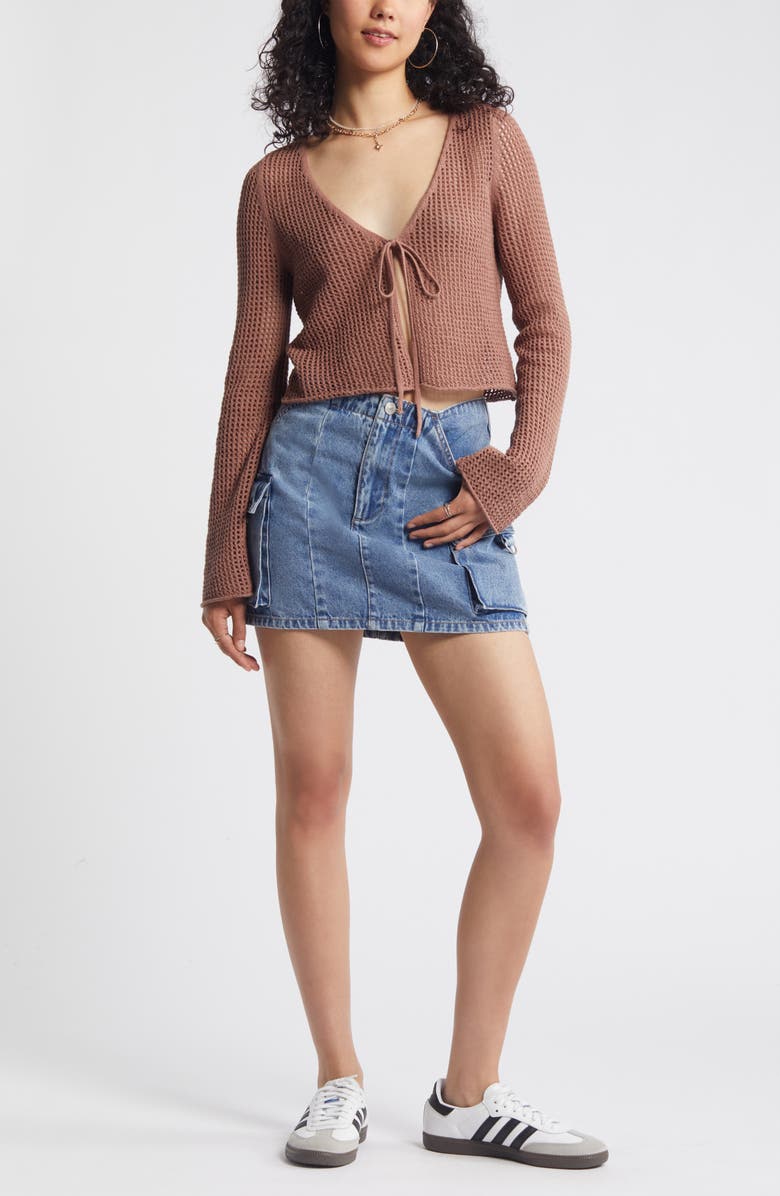 BP. Waffle Stitch Tie Front Cardigan, Alternate, color, 