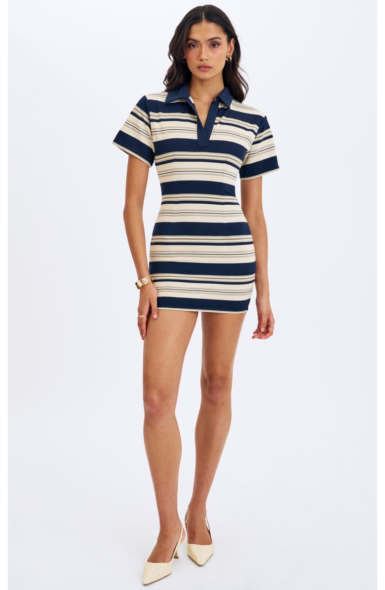 Miss Circle Whitley Piqué Cotton Striped Collared Mini Dress, Main, color, Navy & Ivory
