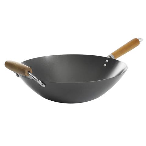 Hammond 14 Inch Flat Bottom Carbon Steel Wok  with Wooden Handles
