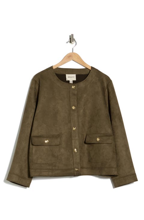 Buttoned Faux Suede Jacket (Plus)