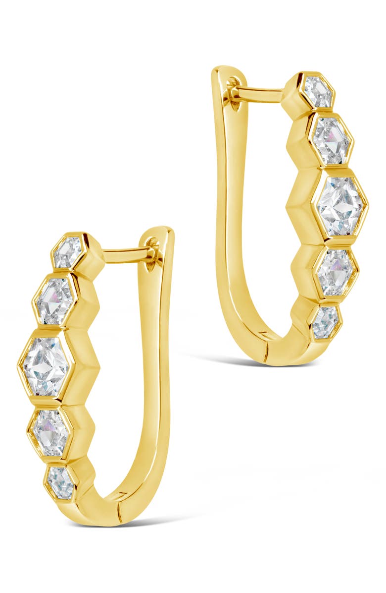 Sterling Forever Gia CZ Latch Hoop Earrings, Alternate, color, Gold