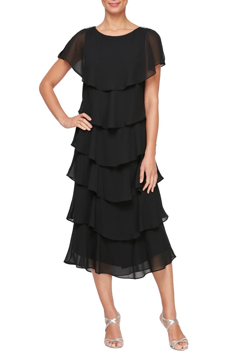 SL FASHIONS Tiered Chiffon Midi Dress, Main, color,
