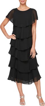 SL FASHIONS Tiered Chiffon Midi Dress