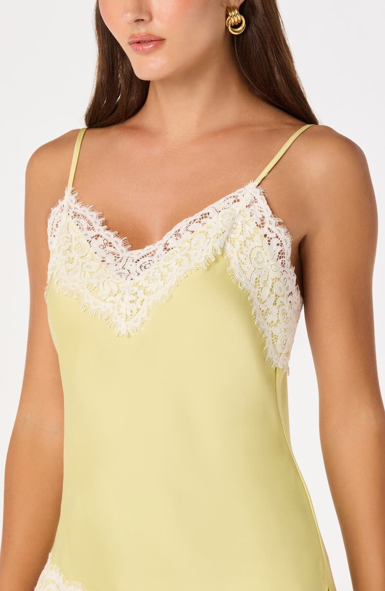 ASTR the Label Analise Lace Trim Asymmetric Satin Camisole, Alternate, color, Yellow