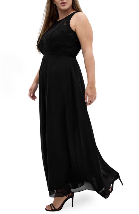 Lace Bodice Pleated Dress (Plus)