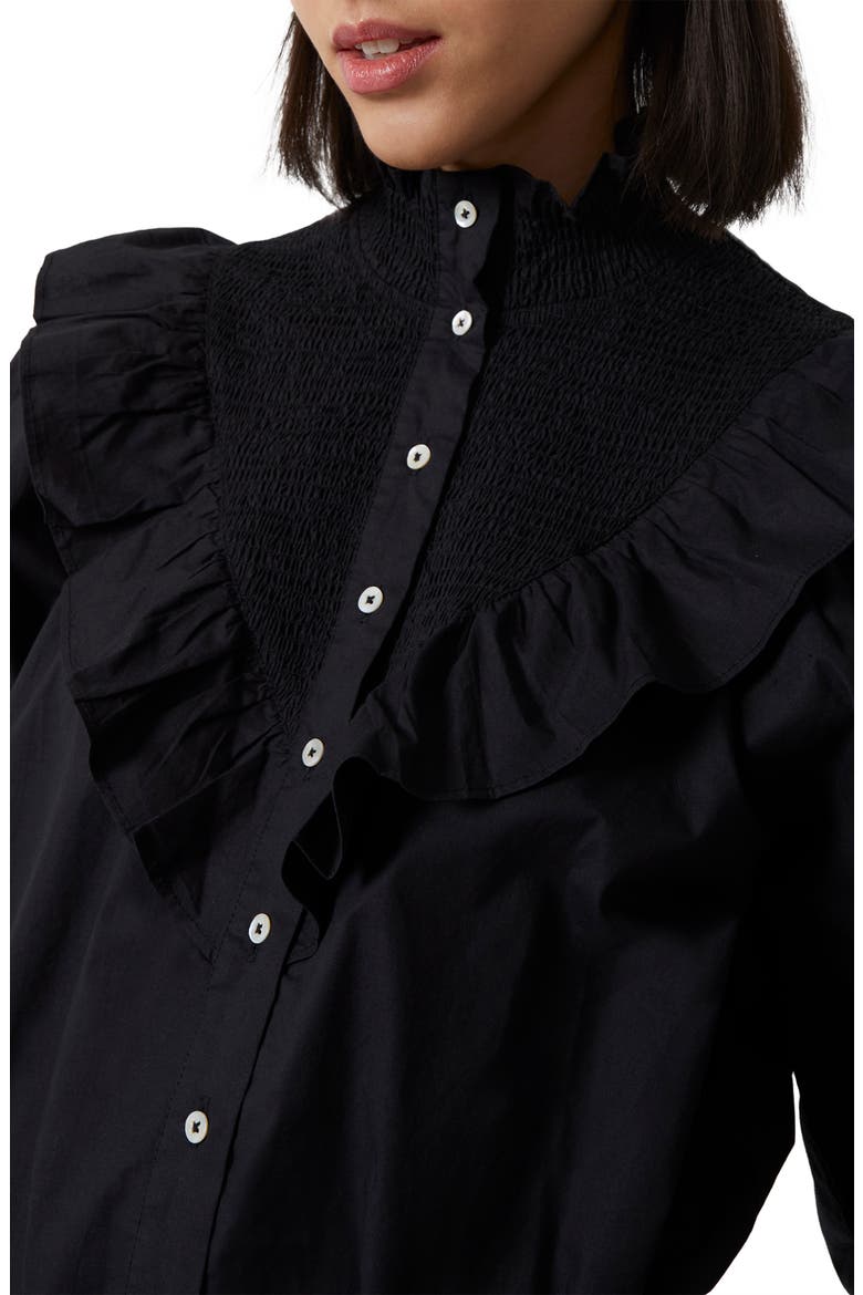 Ruffle Cotton Blouse, Alternate, color, BLACK