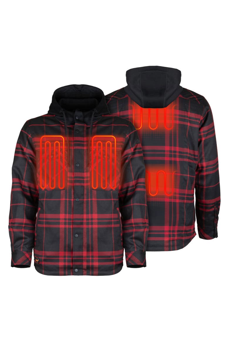 Flannel Heated Hooded Jacket, Alternate, color, Red