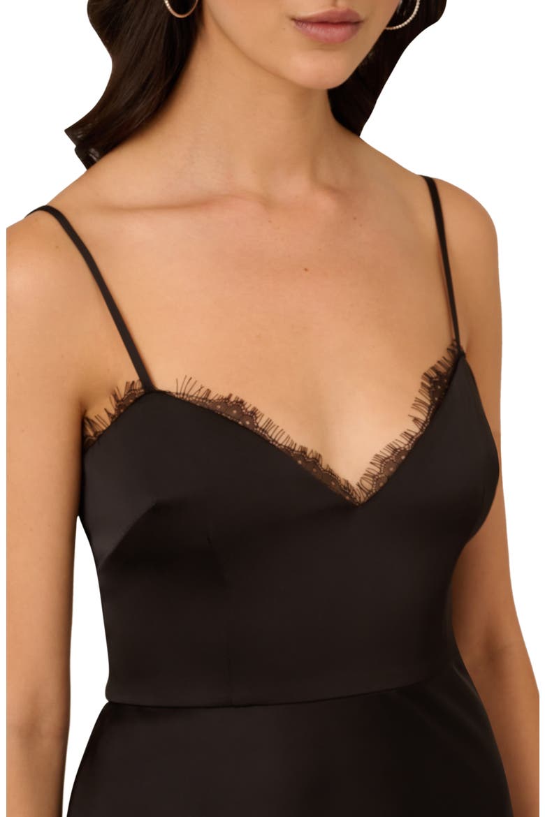 Lace Trim Satin Slipdress, Alternate, color, BLACK