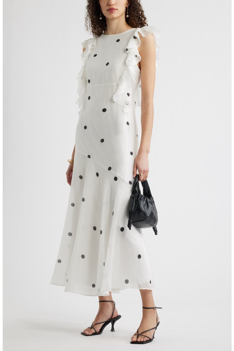 Flutter Sleeve Maxi Dress, Alternate, color, IVORY BLACK LISA DOT