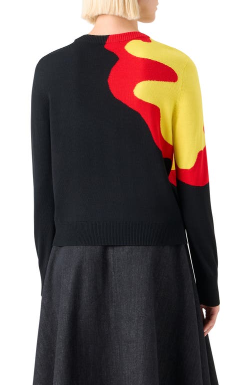 Akris Punto Abstract Floral Intarsia Virgin Wool Sweater In Black