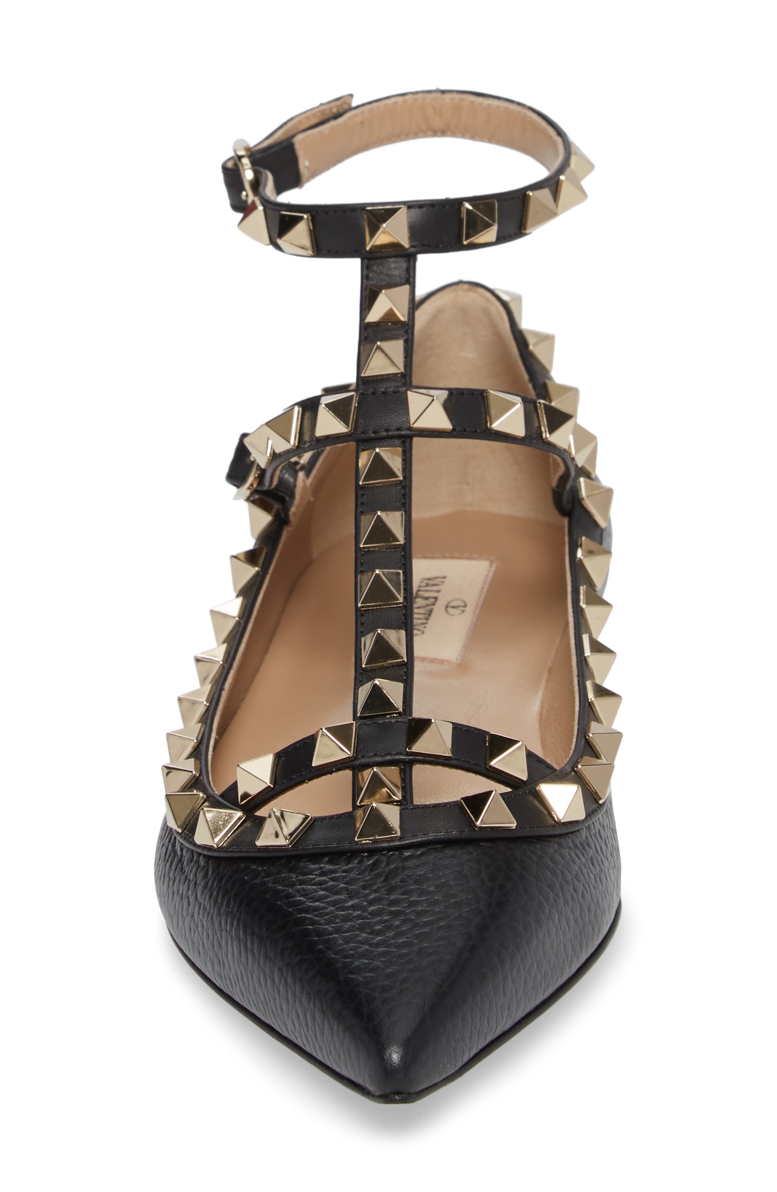 Valentino Garavani Rockstud Ankle Strap Pointy Toe Flat, Alternate, color, 