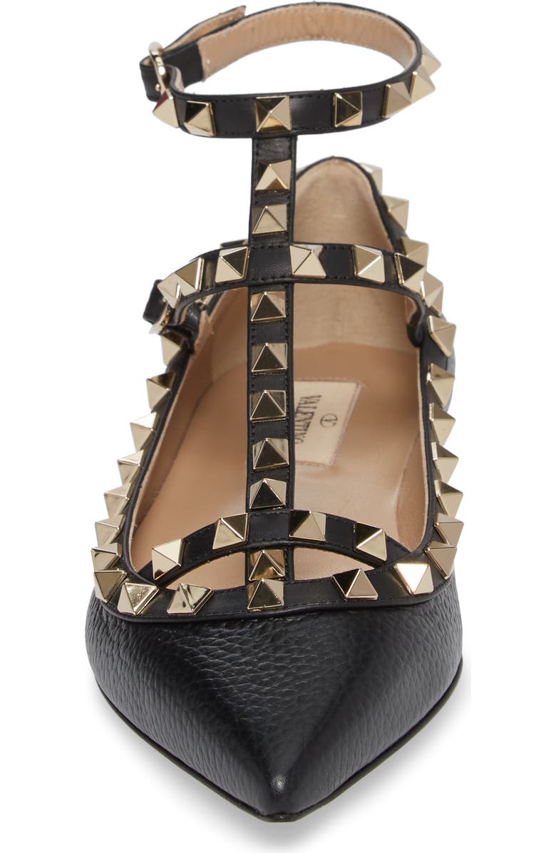 Valentino Garavani Rockstud Ankle Strap Pointy Toe Flat, Alternate, color,
