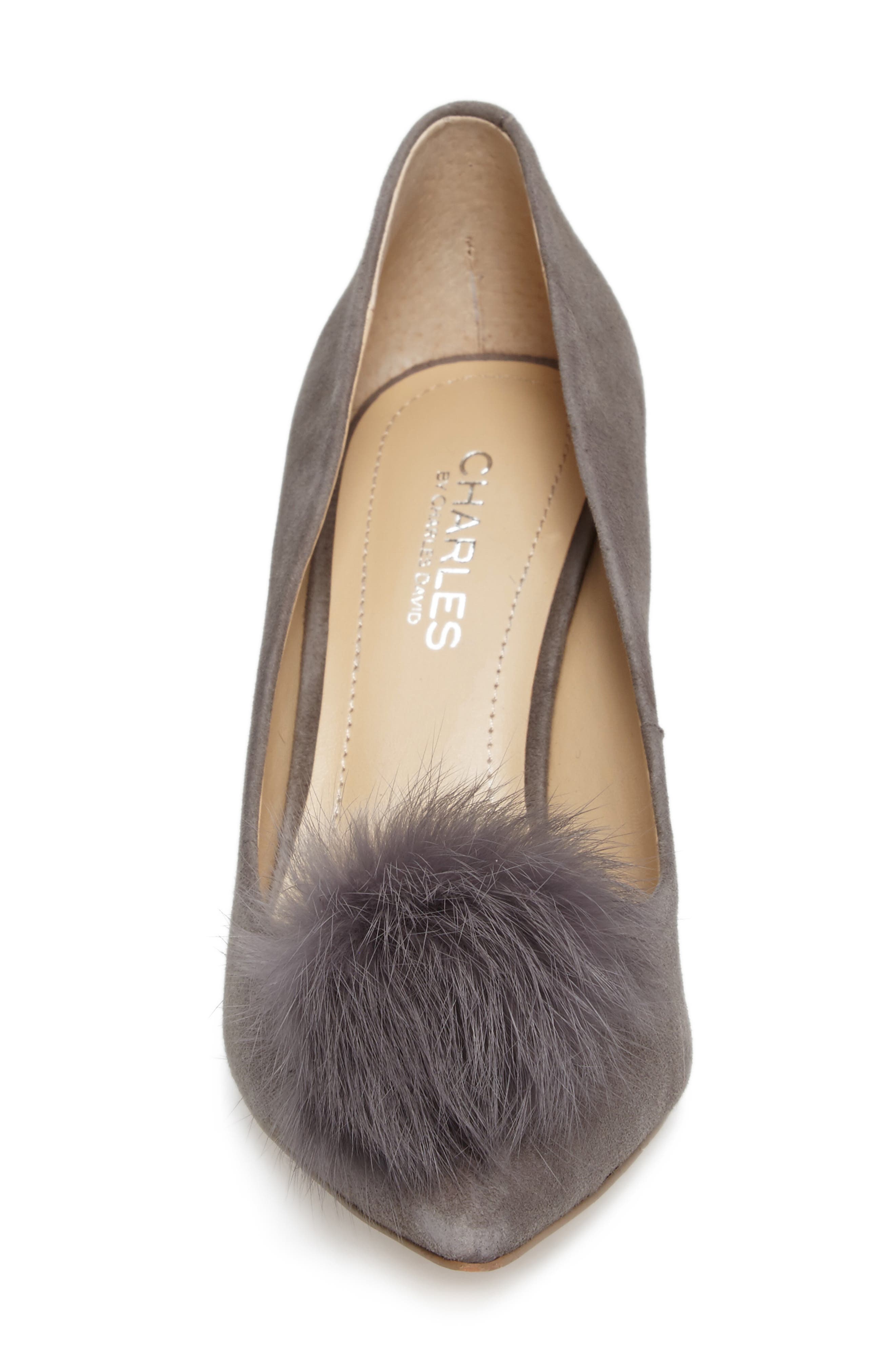 Sadie Genuine Rabbit Fur Pom Pump, Alternate, color, SLATE SUEDE