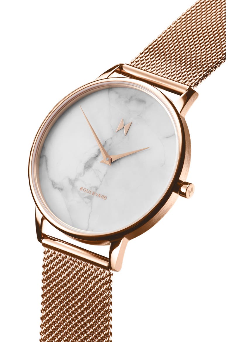 Boulevard Mesh Strap Watch, 38mm, Alternate, color, ROSE GOLD/ WHITE/ ROSE GOLD