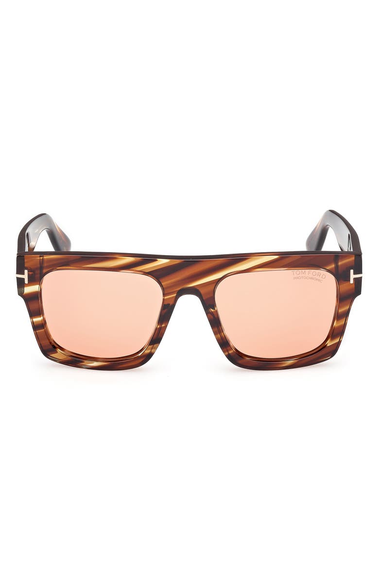 TOM FORD 53mm Fausto Polarized Square Sunglasses, Main, color, Striped Brown/ Yellow/ Peach