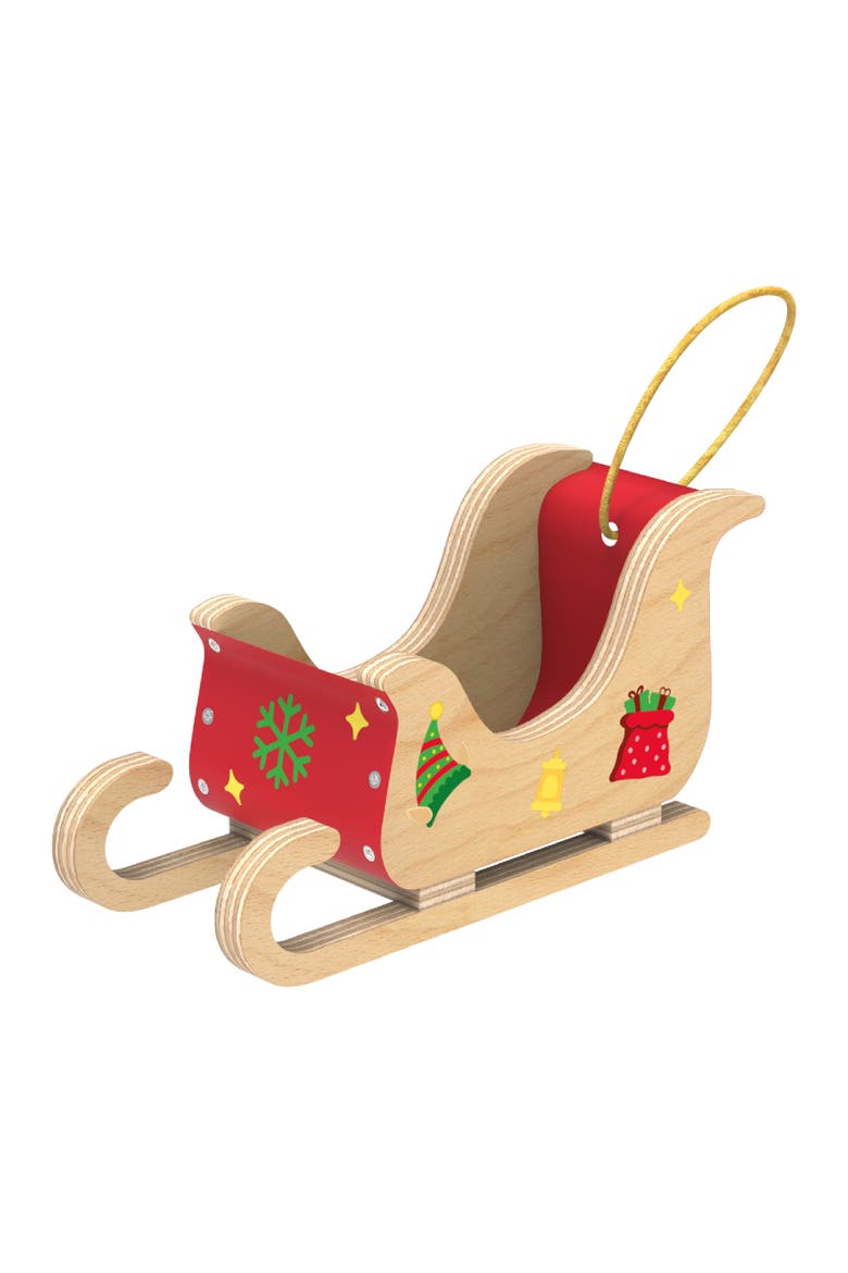 Wood Mini Santa Sleigh and Reindeer Set Christmas Ornament, Alternate, color, Multi color