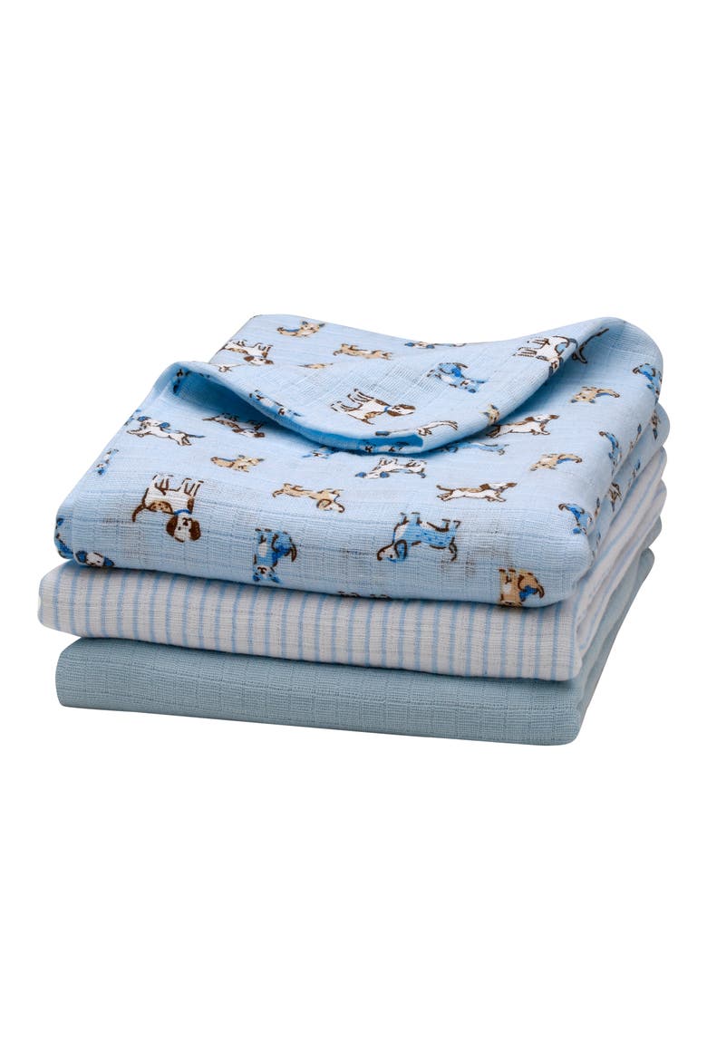 3-Pack Cotton Muslin Swaddle Blankets, Alternate, color, BLUE