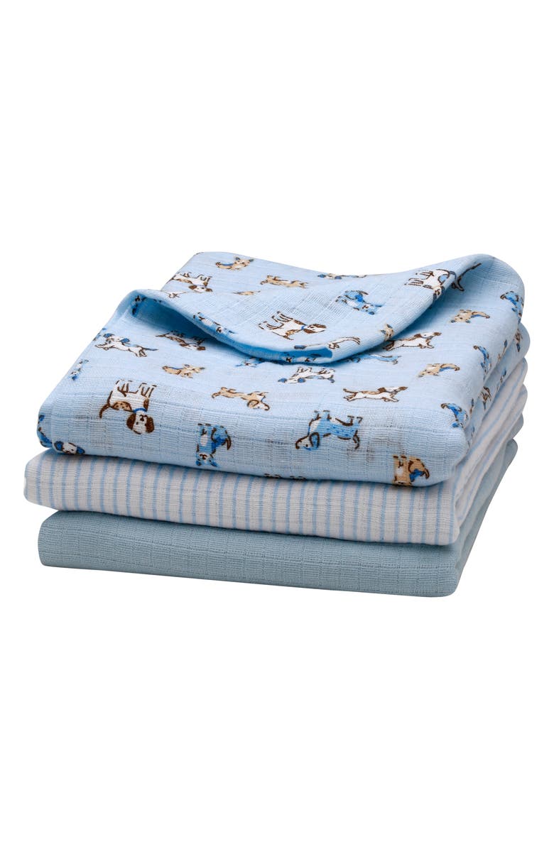 Little Me 3-Pack Cotton Muslin Swaddle Blankets, Alternate, color, Blue