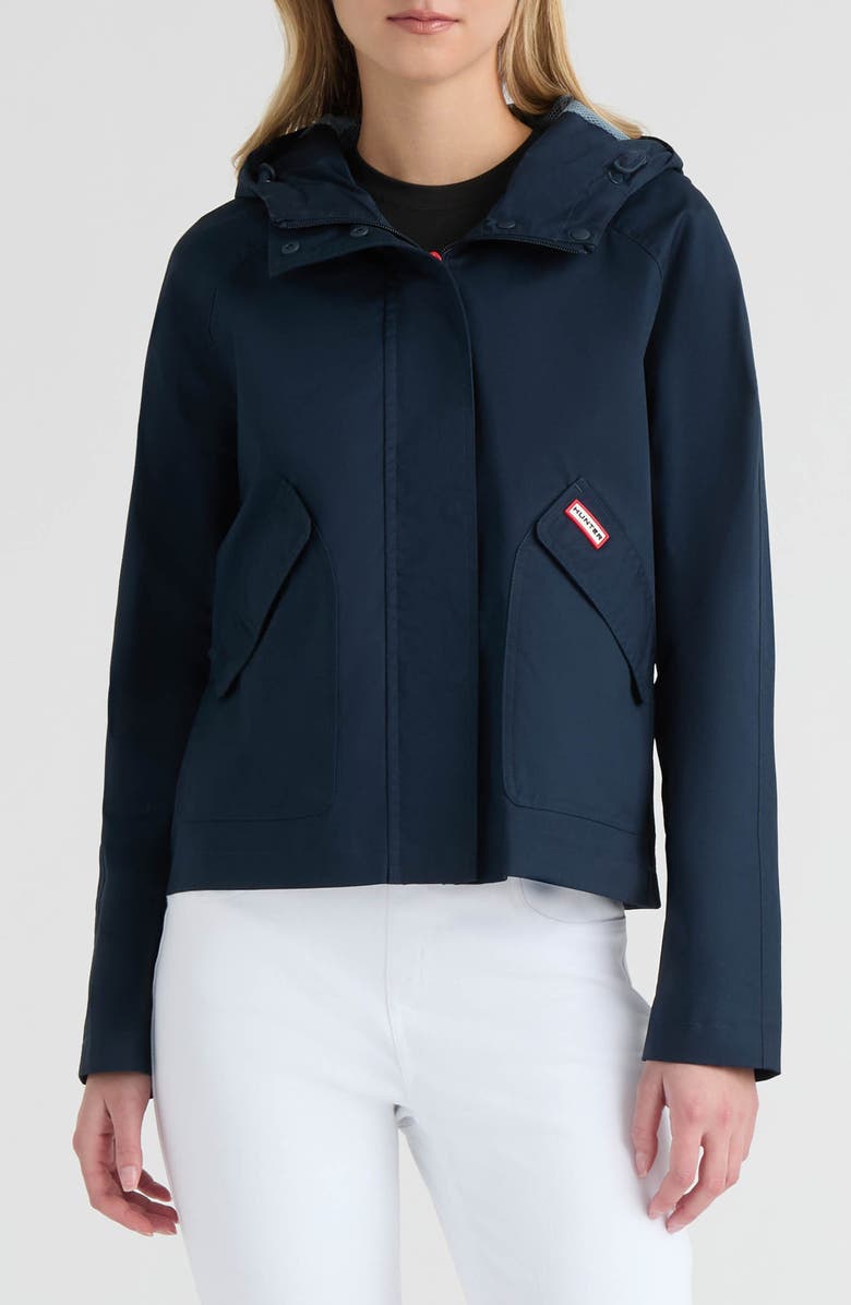 Hunter Julia Hooded Waterproof Rain Jacket, Main, color, Midnight
