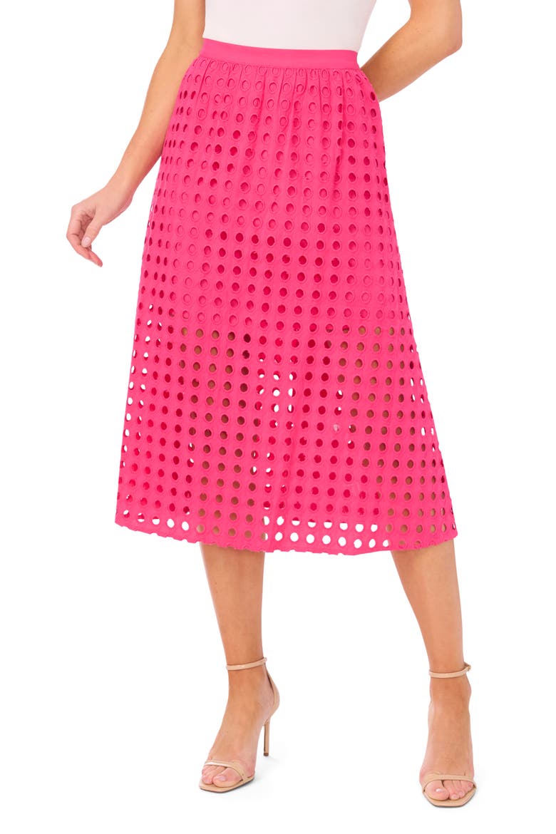 Eyelet Cotton Midi Skirt, Main, color, PINK TAFFY