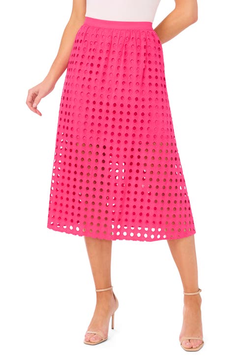 Eyelet Cotton Midi Skirt