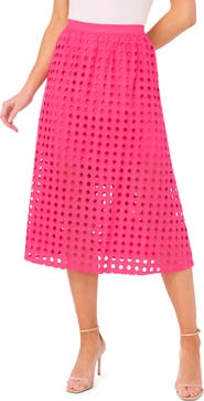 CeCe Eyelet Cotton Midi Skirt