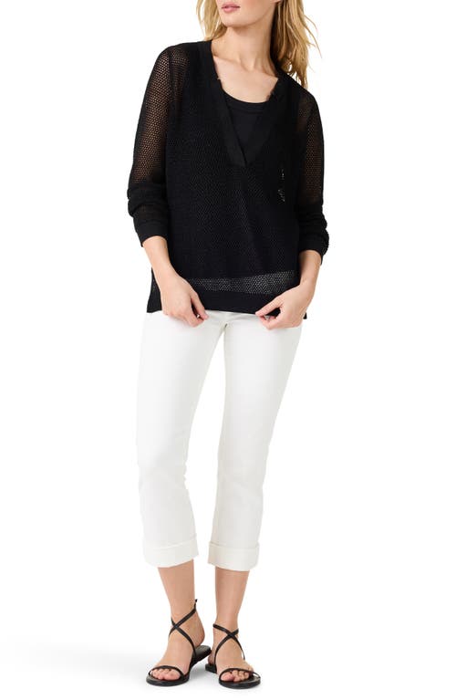 Nic + Zoe Nic+zoe Metallic Mesh Stitch Sweater In Black Onyx