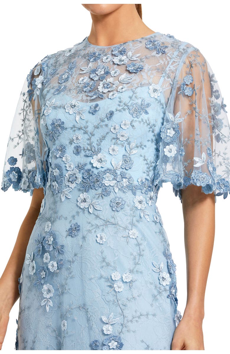 Mac Duggal Petite Flutter Sleeve Floral Embroidered Net Gown, Alternate, color, French Blue