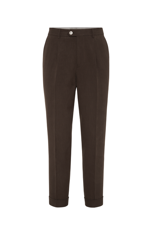 Brunello Cucinelli Linen Trousers In Brown