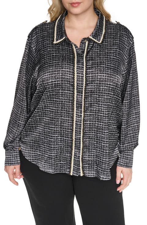 Tweed Print Button-Up Shirt