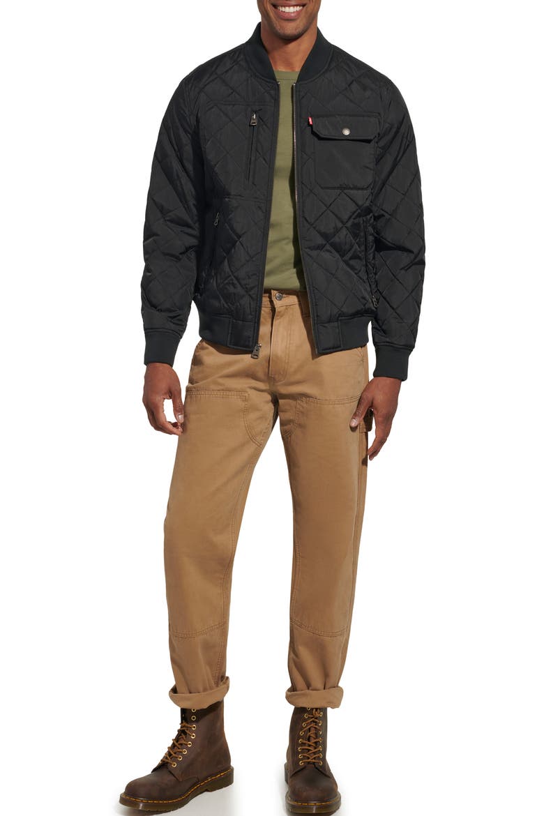 Quilted Nylon Bomber Jacket, Alternate, color, BLACK