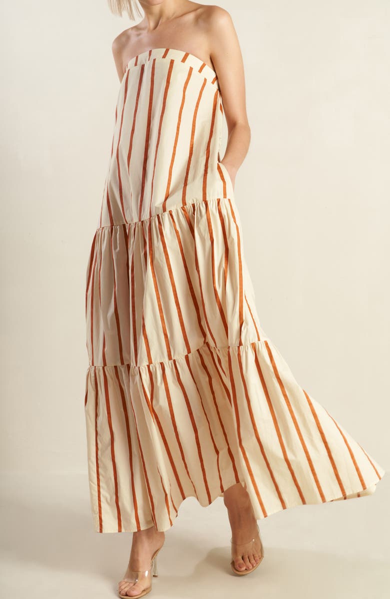 FREEMARKET Strapless Stripe Maxi Dress, Alternate, color, Ivory/ Rust