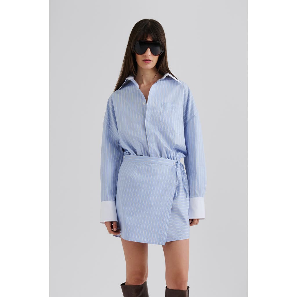 Malina Portea Wrapped Long Sleeve Shirt Dress In Blue