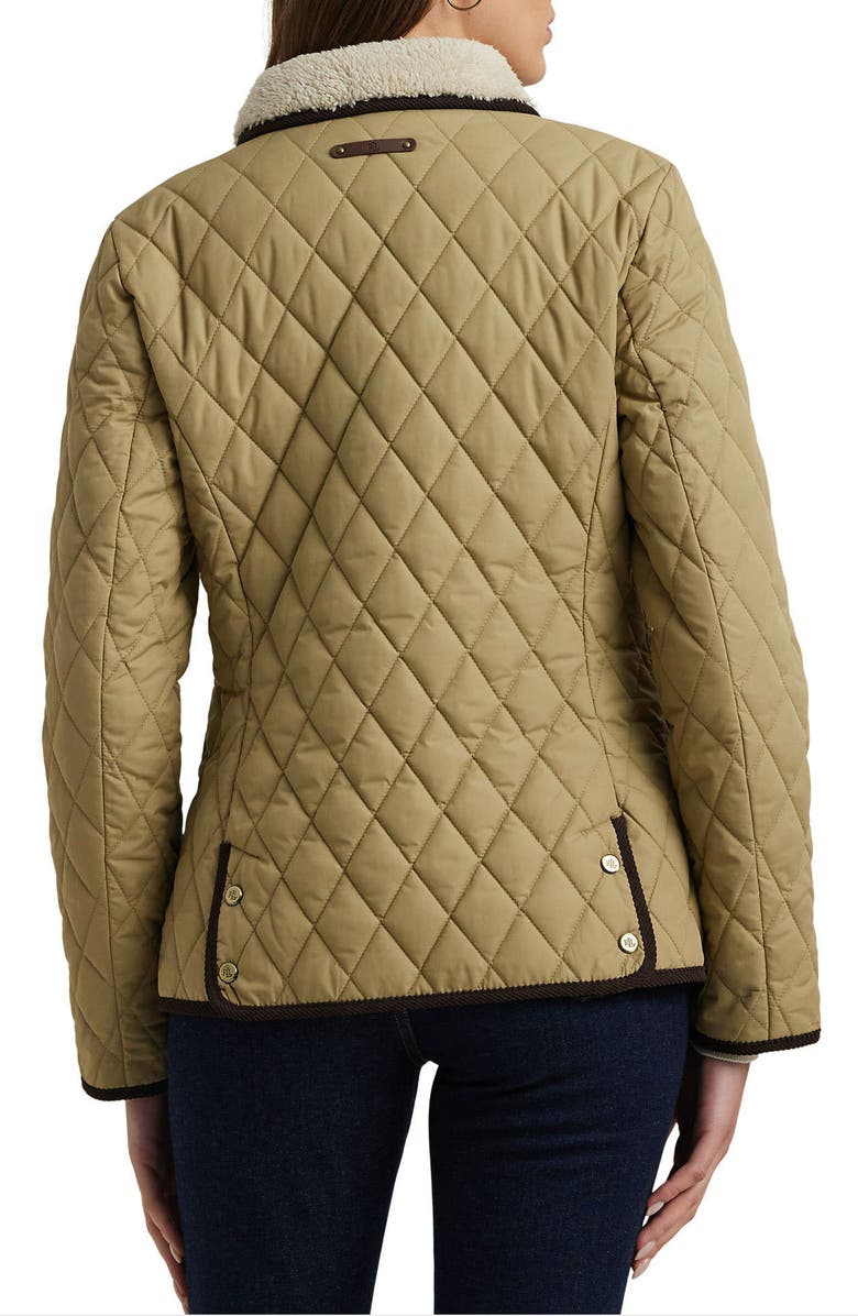 Lauren Ralph Lauren Quilted Faux Shearling Collar Jacket, Alternate, color, Birch Tan