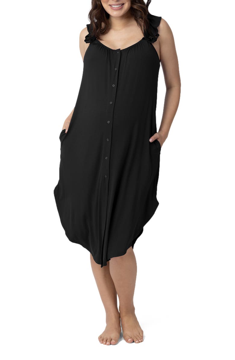Kindred Bravely Ruffle Strap Labor & Delivery Gown, Main, color, Black