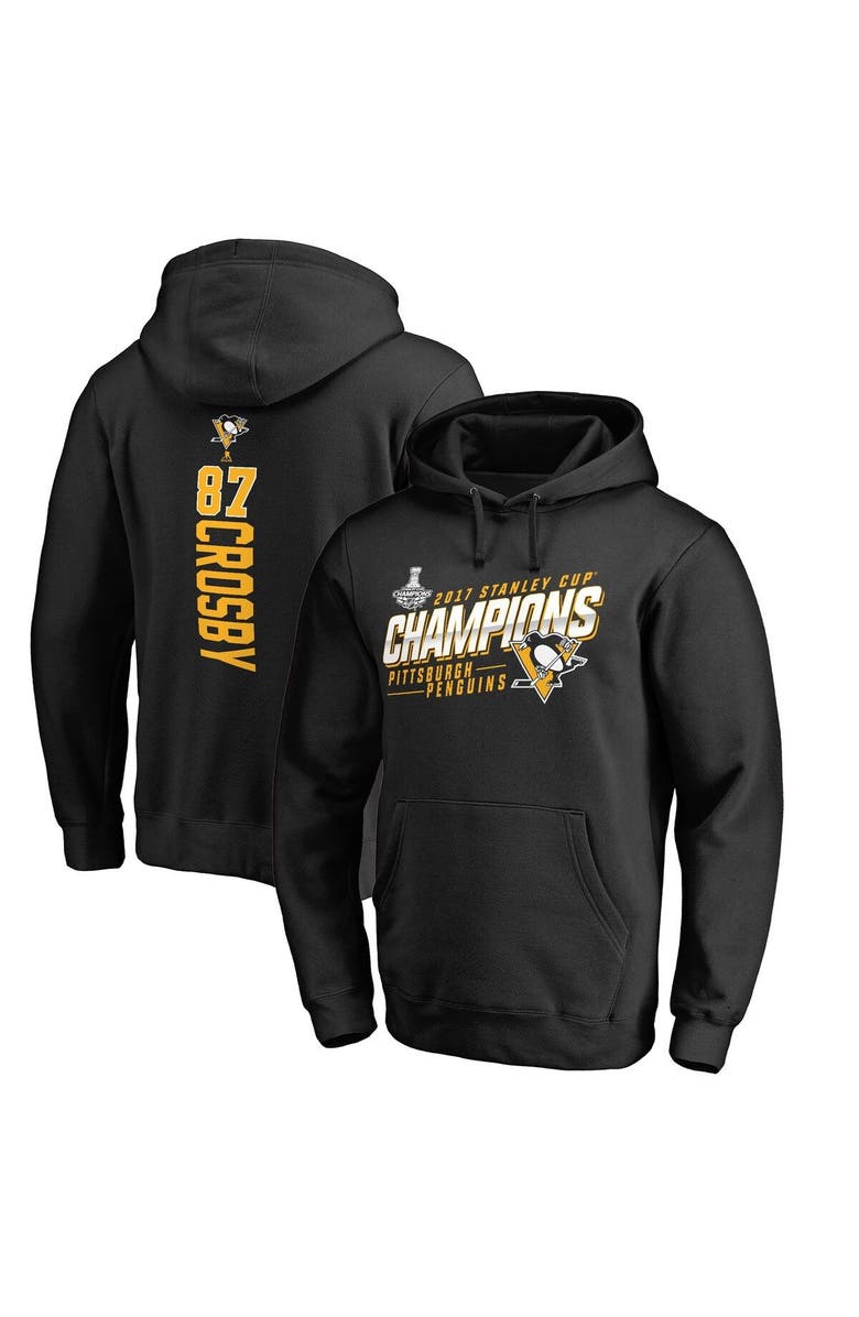 FANATICS Men's Fanatics Branded Sidney Crosby Black Pittsburgh Penguins 2017 Stanley Cup Champions Extra Backer Long Sleeve Hooded T-Shirt, Alternate, color,